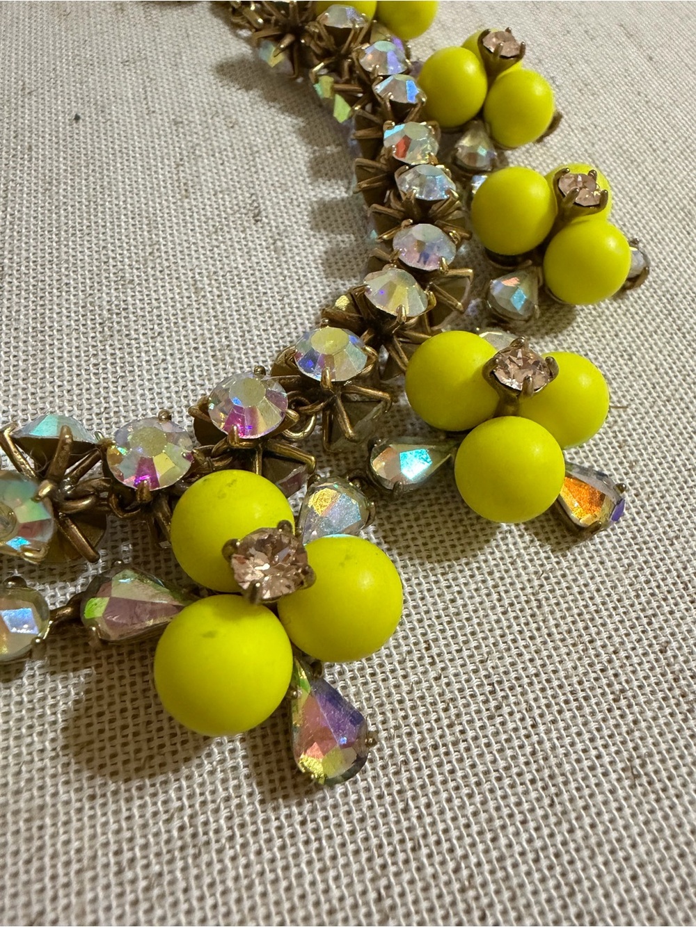 J.Crew RARE Yellow Floral Bib Statement Necklace AB Aurora Crystal Rhineston Y2K - Picture 8 of 14